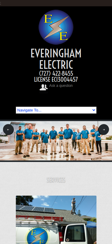 Screenshot of the original everinghamelectric.com homepage